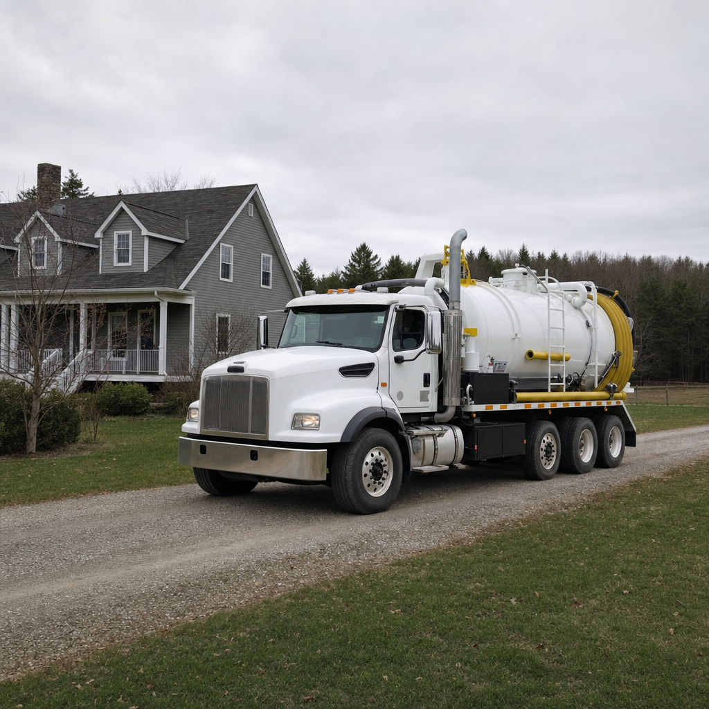 Septic vacuum truck arriving at a Bakersfield home for same-day emergency service